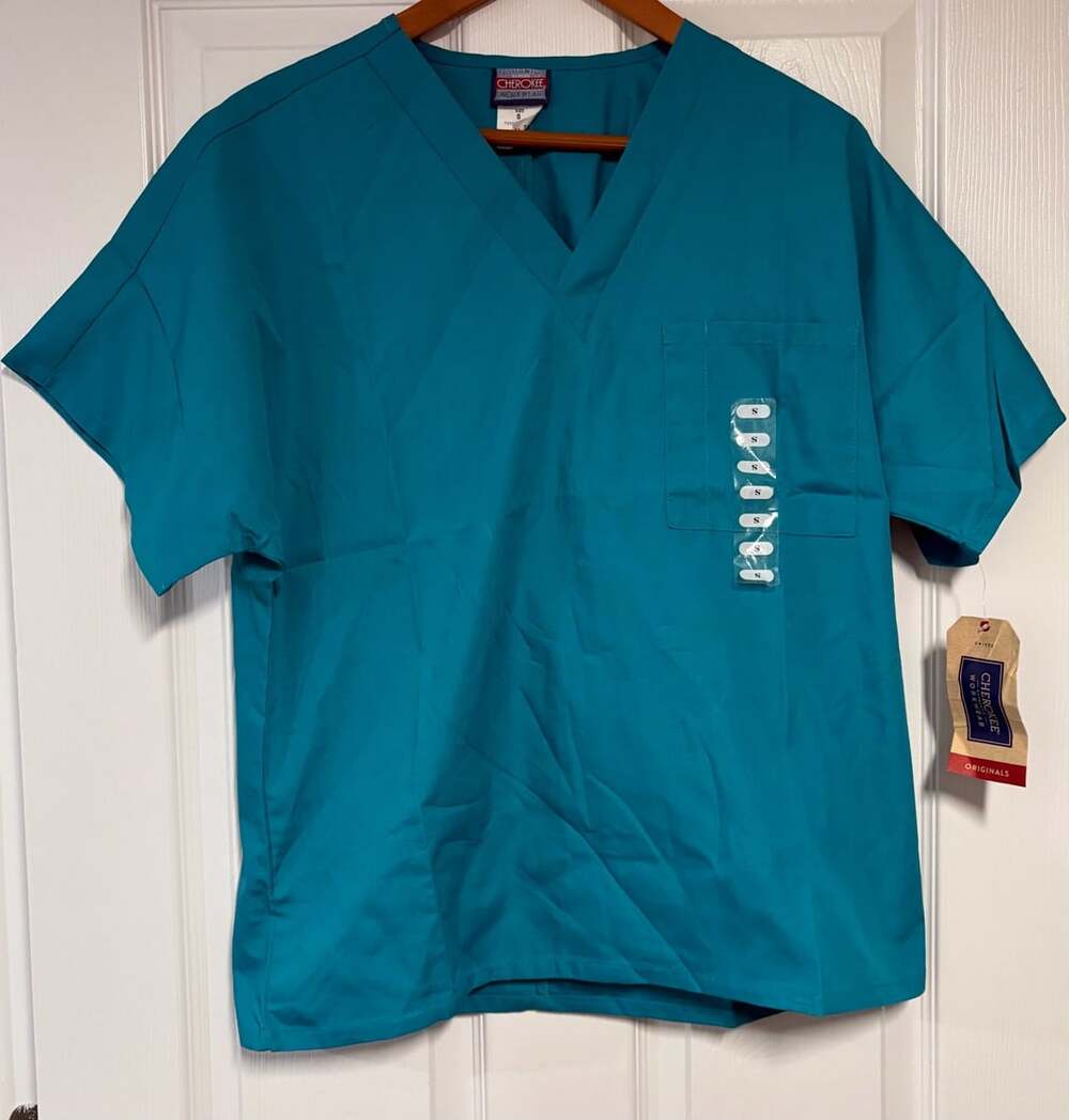 Cherokee Workwear Scrub Top Size S Teal V-Neck Originals